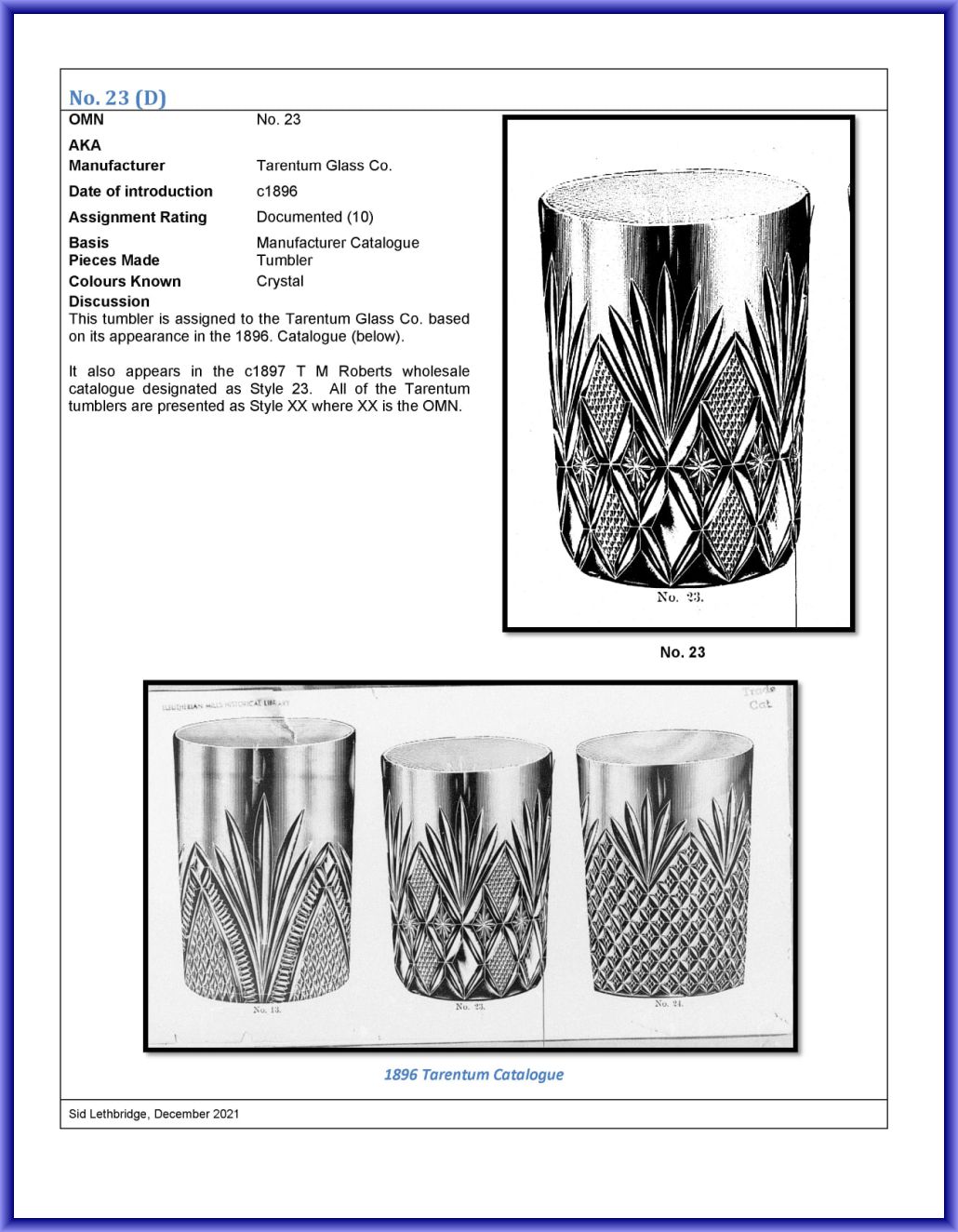 EAPGS Pattern Index TARENTUM GLASS CO. No. ..23 (OMN)